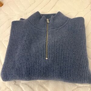 Quince Blue Mongolian Cashmere fisherman quarter Zip Sweater
